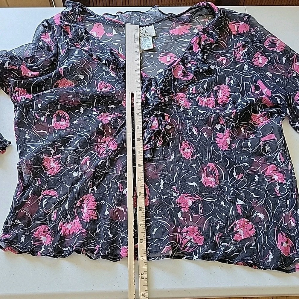 ICE Vintage Y2K Beaded Sheer Silk Floral Blouse Dark Fairy Feminine‎ Whimsigoth - Picture 10 of 14